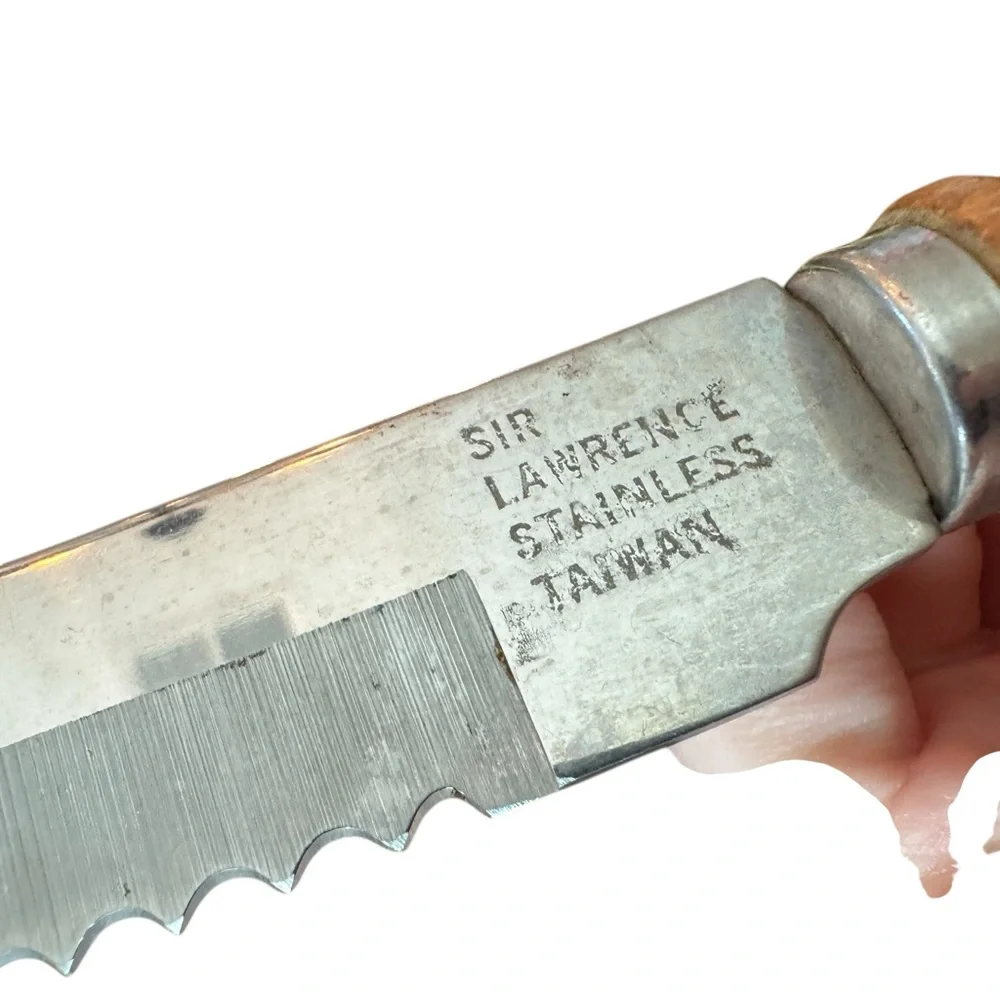 🔪✨ Sir Lawrence Stainless Knife Taiwan 16” Vintage Wood Handle Serrated Blade ✨🔪